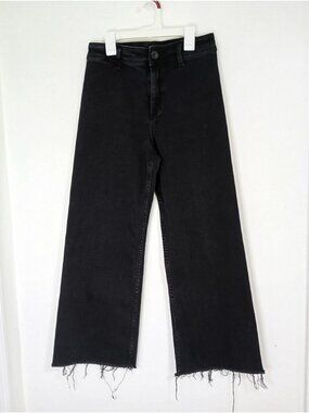 Black High-Waisted Wide-Leg Jeans With Frayed Hem By Miou Muse Size L